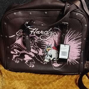 Ed Hardy Brown Bag with Pink Skull Design
